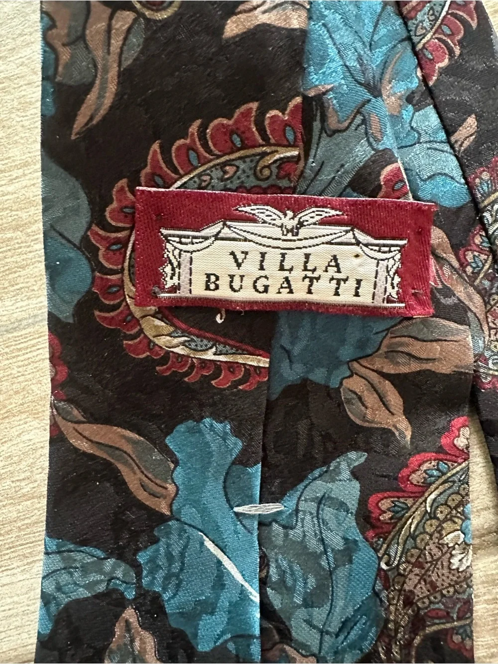 Bugatti Teal, Black and Burgundy Paisley Floral Silk Tie